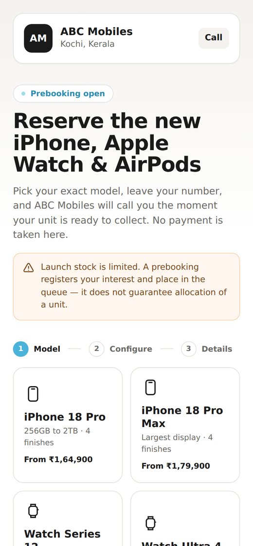 Customer booking page on a phone