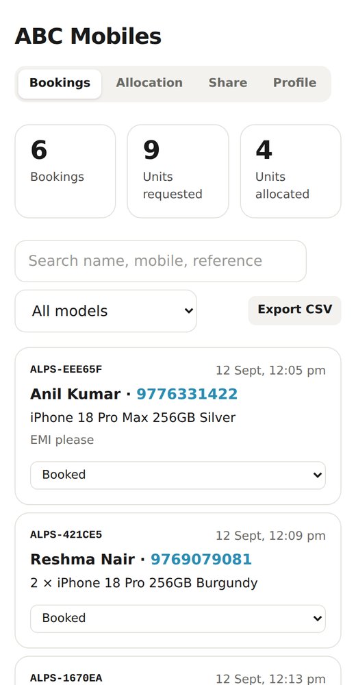 Dealer dashboard with bookings